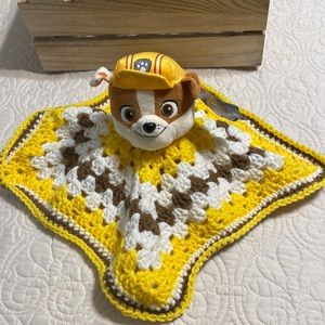 Paw Patrol- Rubble with handmade crochet lovey. Stuffed animal is new with tags